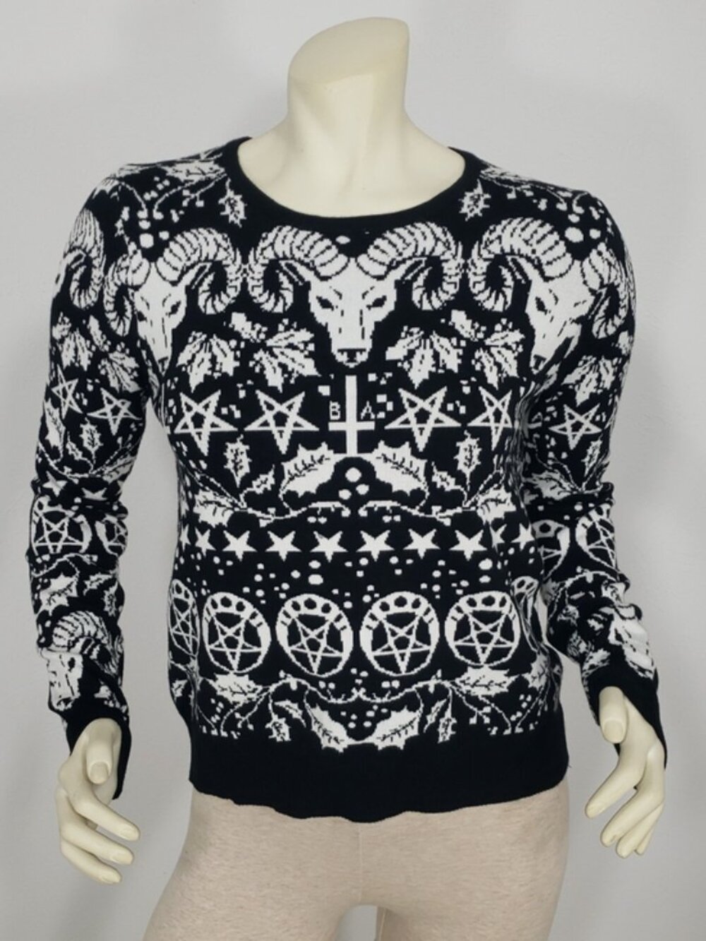 NWT LOST QUEEN GOAT LORD GOTH OCCULT CONTRAST PATTERN SWEATER WOMEN'S S